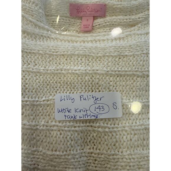 Lilly Pulitzer White Knit Luca Lua Tank Top/ Fringe Hem Coastal Boho Preppy 8 SM - Picture 4 of 4